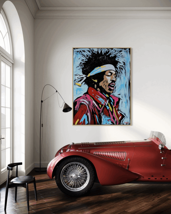 Hendrix x Henrix art print on canvas displayed on a wall